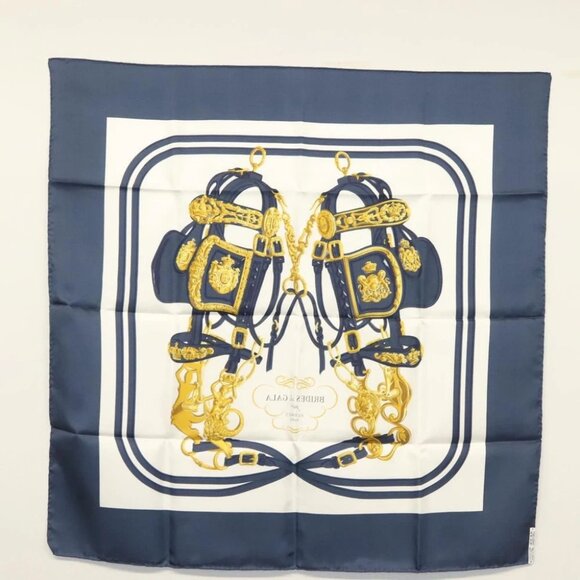HERMES Carre 90 Scarf ""BRIDES de GALA"" Silk Navy - Picture 1 of 14